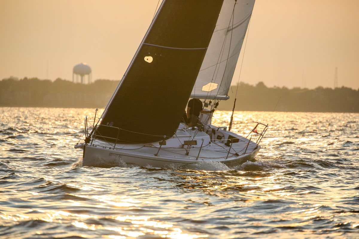 A sailboat at sunset on the Chesapeake.