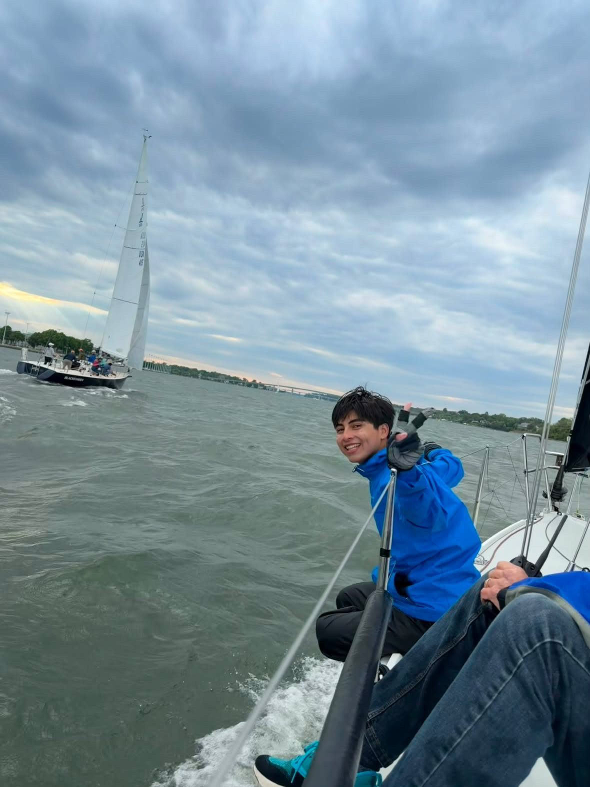 Mark racing on a J/105 on a Wednesday night.